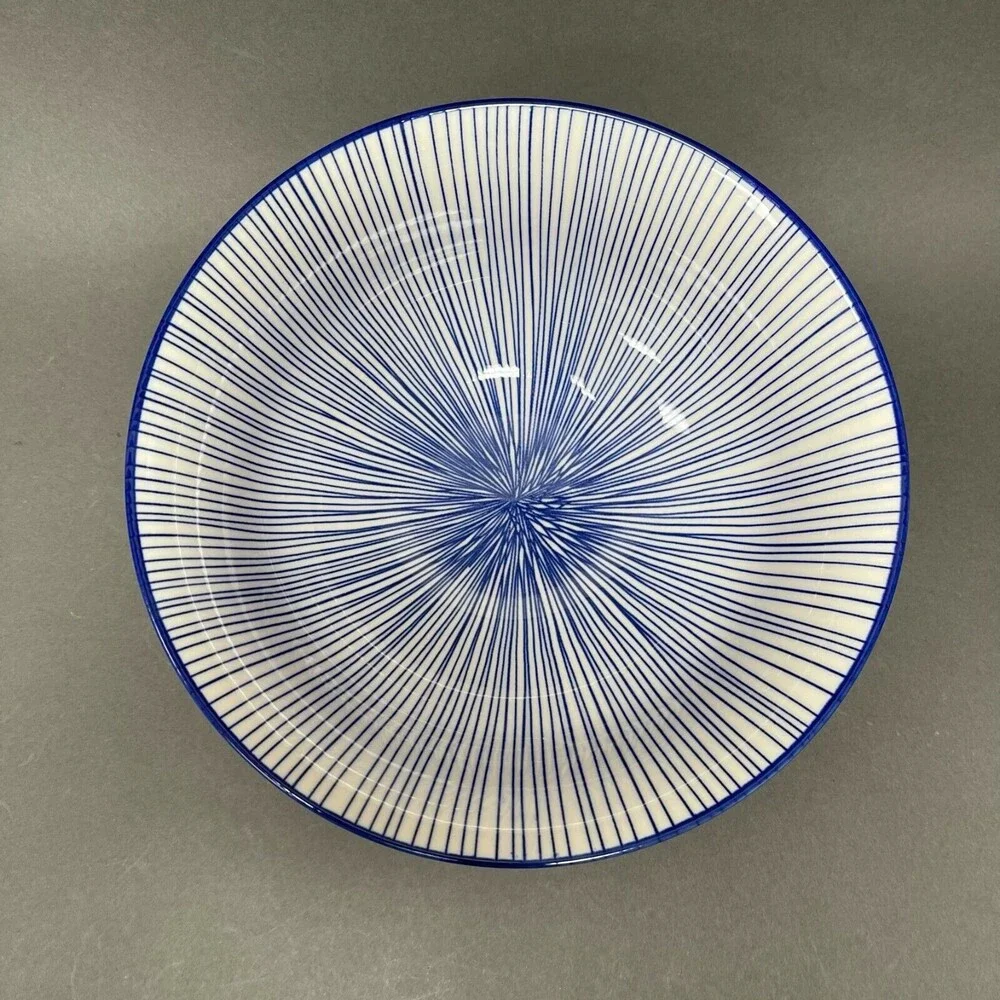 Eyeful Home Serving Bowl Blue White Striped Dishwasher Microwave‎ Oven Safe